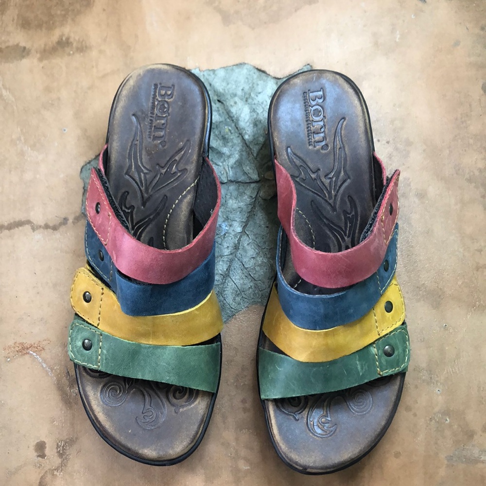 Born leather slip-on rainbow sandals